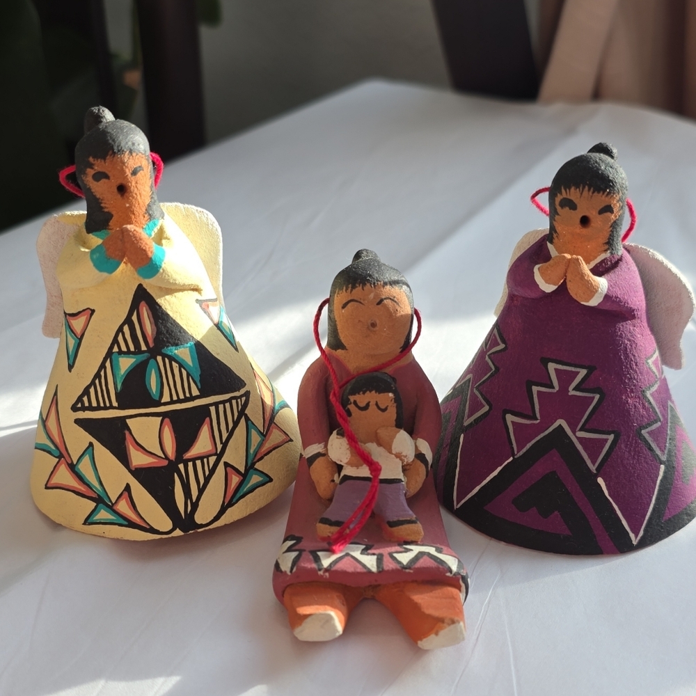 Pueblo Signed Handmade Native American Storyteller Ornaments Set New Mexico